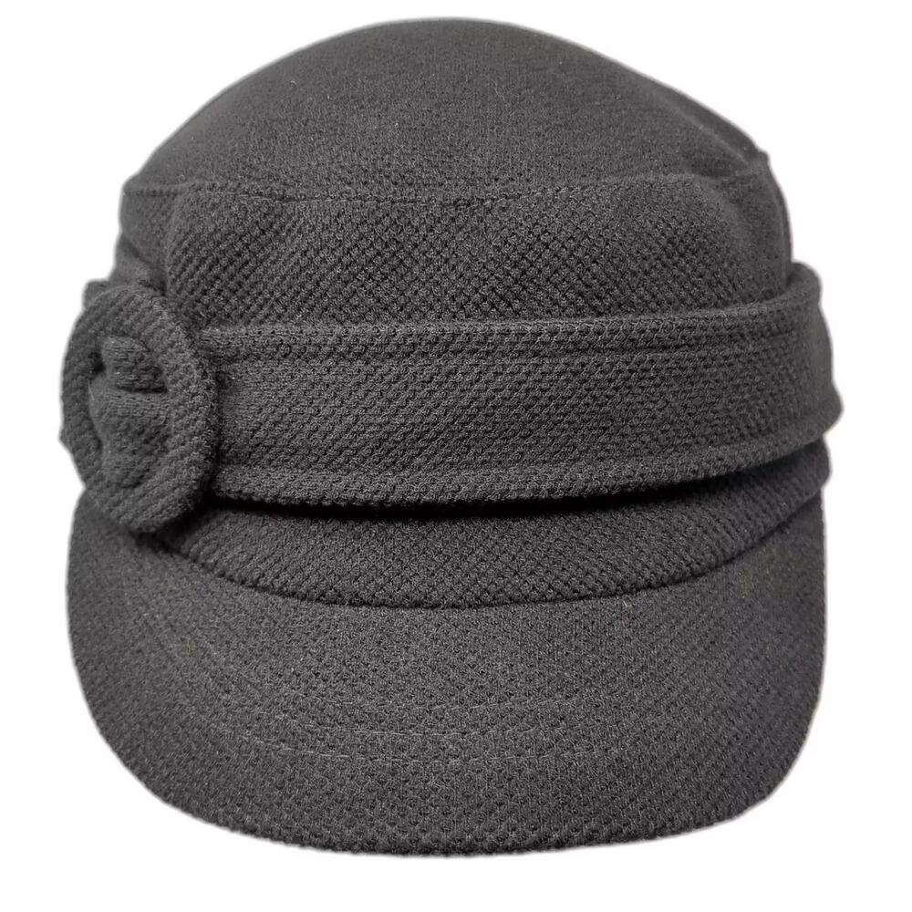 D&Y Black Army Cap Hat One Size Military Waffle Textured Knit Side Buckle Detail